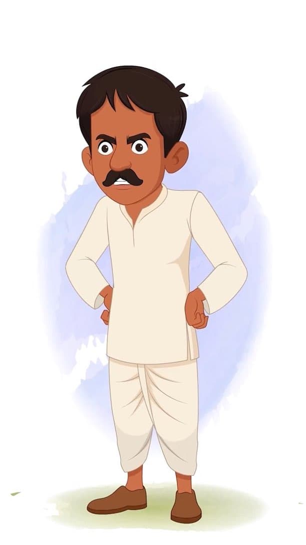 A young Indian angry village man animated vector cartoon character AKA Kishore Kumar