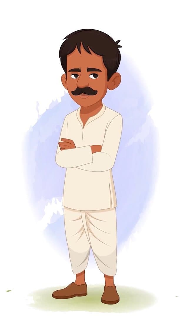A young Indian annoyed village man animated vector cartoon character AKA Kishore Kumar
