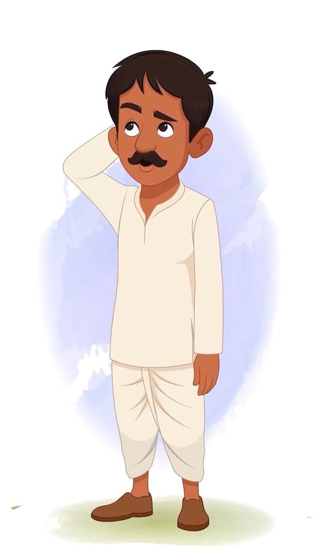 A young Indian village confused man animated character cartoon vector AKA Kishore Kumar