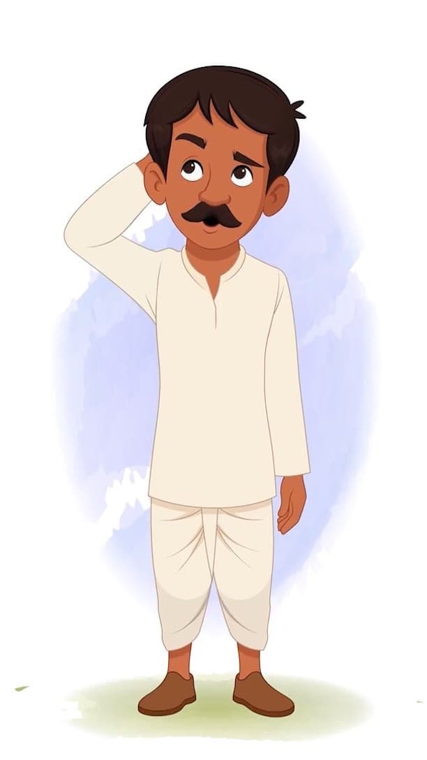 A young Indian confused village man animated vector cartoon character AKA Kishore Kumar
