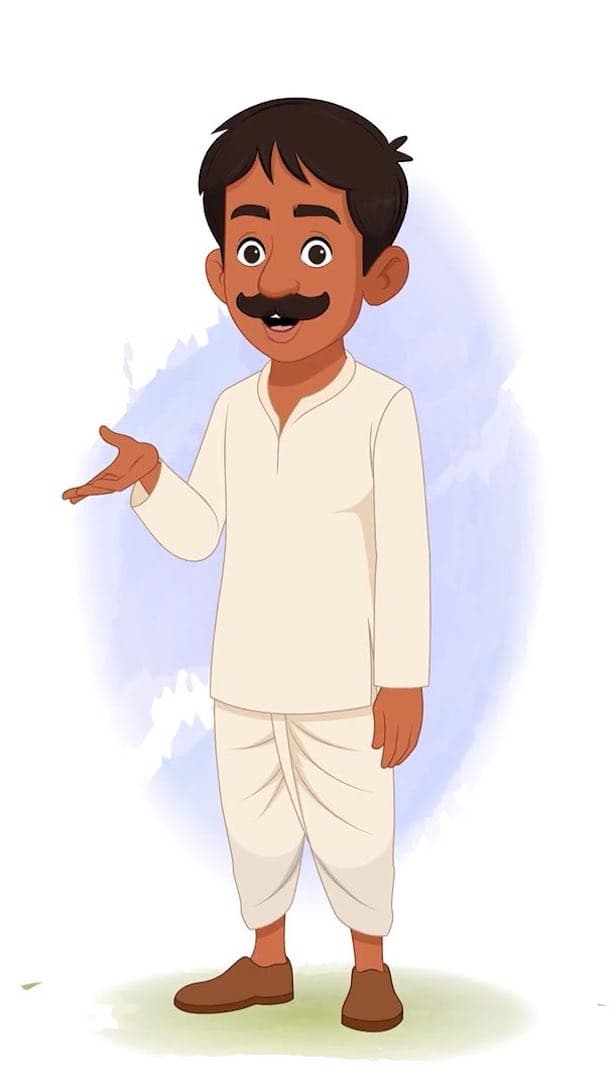 A young Indian village man talking animated character cartoon vector AKA Kishore Kumar