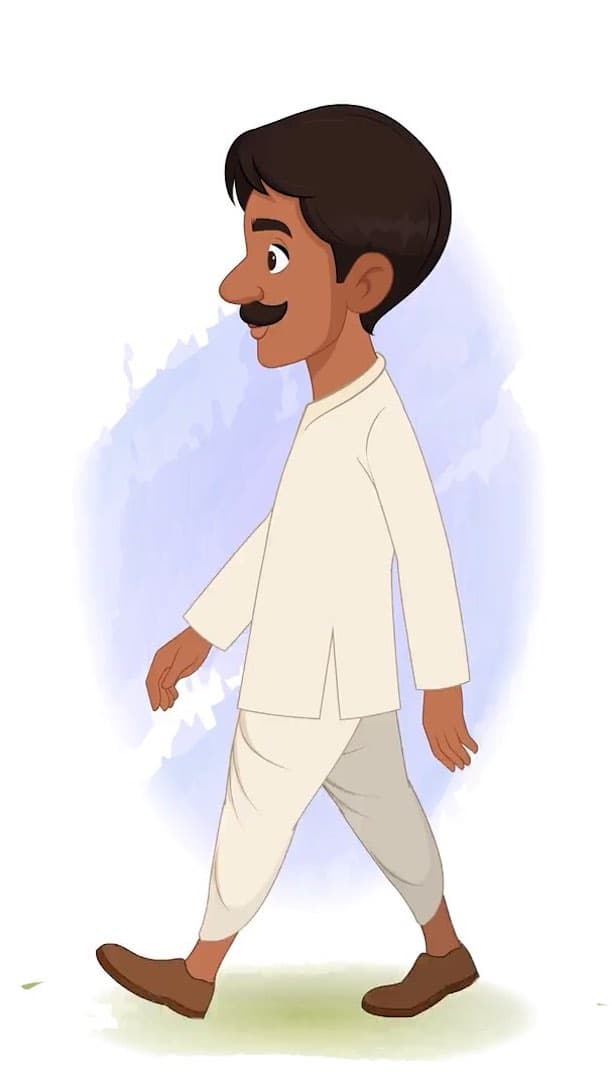 A young Indian village man side walking animated vector cartoon character AKA Kishore Kumar