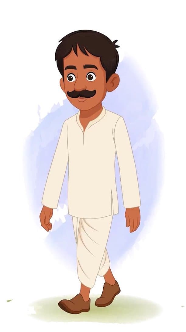 A young Indian village man walking animated vector cartoon character AKA Kishore Kumar
