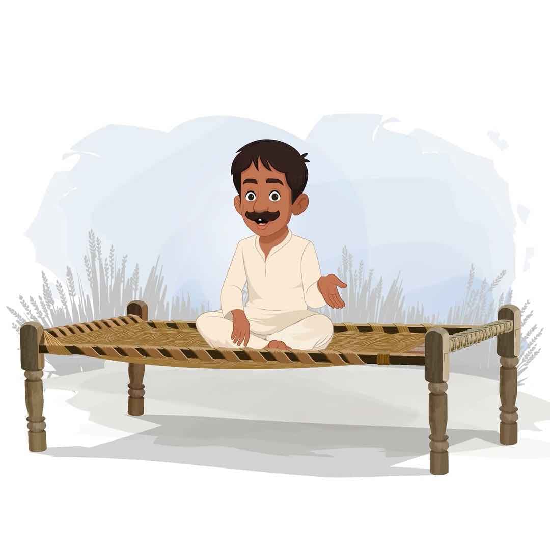 A young Indian village man talking while sitting animated vector cartoon character AKA Kishore Kumar