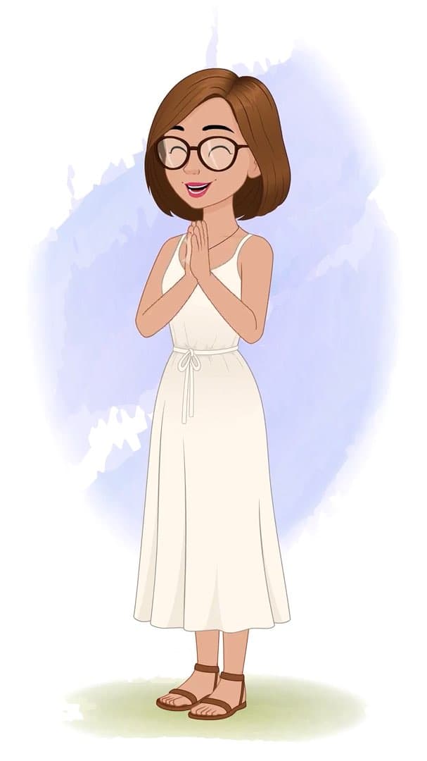A gorgeous woman in white dress clapping animated vector cartoon character AKA Natasha
