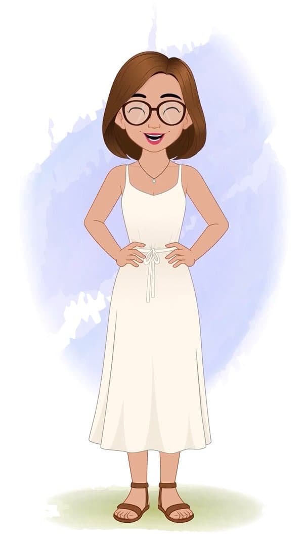 A gorgeous woman in white dress laughing animated vector cartoon character AKA Natasha