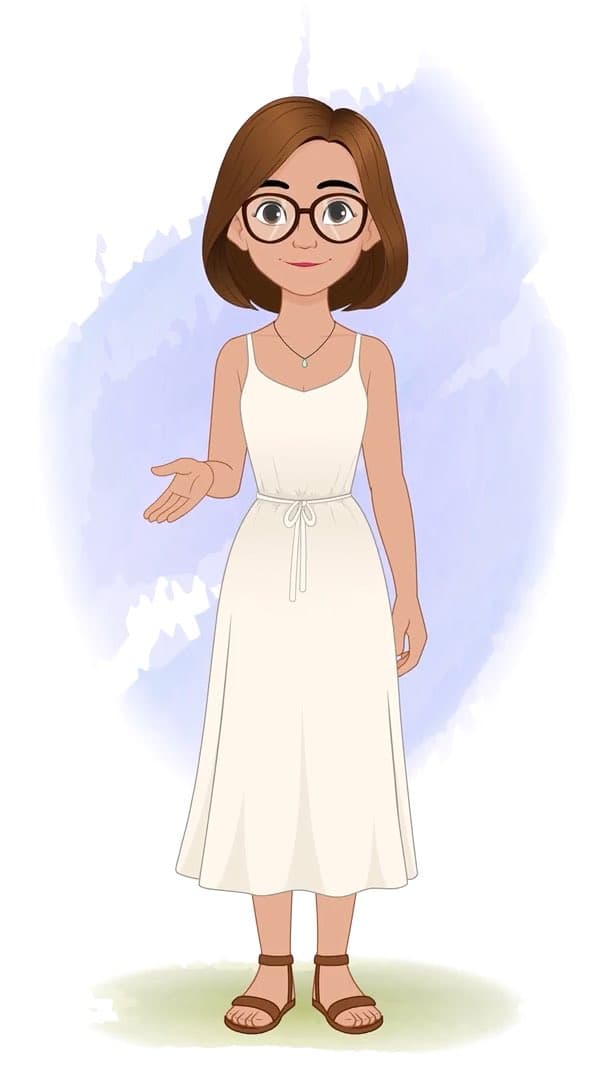 A gorgeous woman in white dress talking animated character cartoon vector AKA Natasha