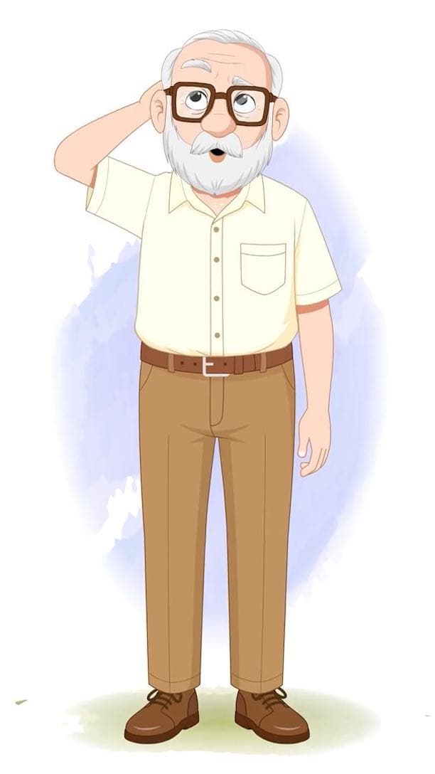 An old confused man animated vector cartoon character AKA Tom