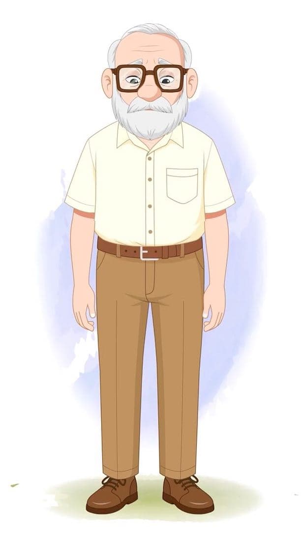 A sad old man animated vector cartoon character AKA Tom