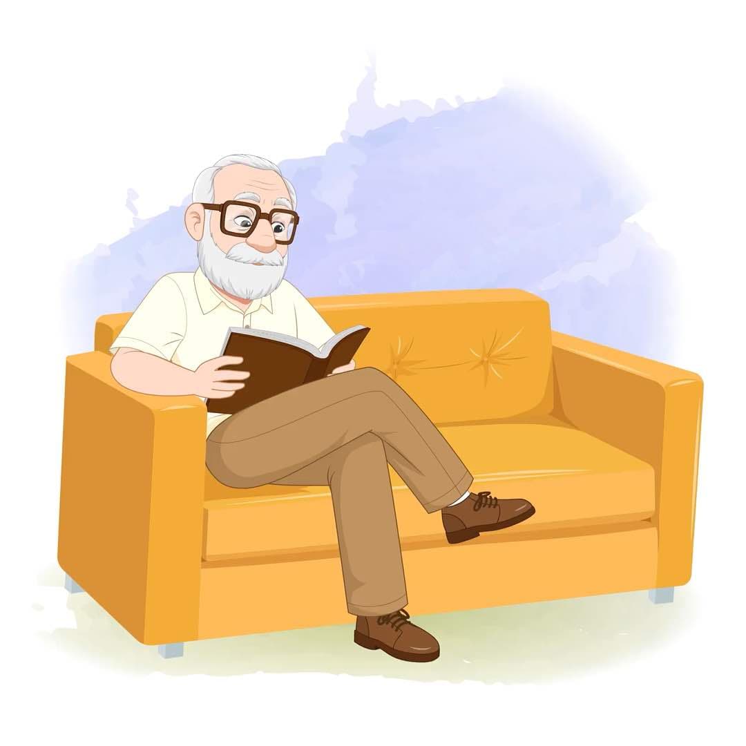 An old man reading book animated vector cartoon character AKA Tom