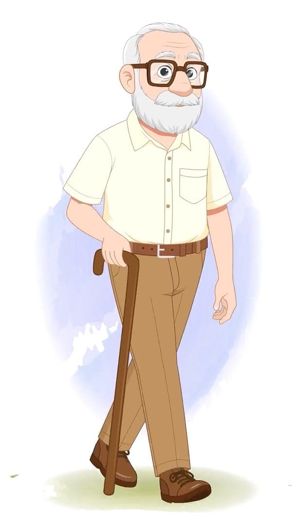 An old man walking with stick animated vector cartoon character AKA Tom