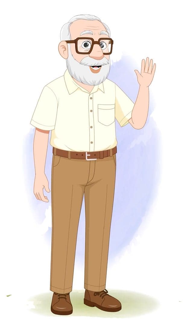 An old man saying hi animated vector cartoon character AKA Tom