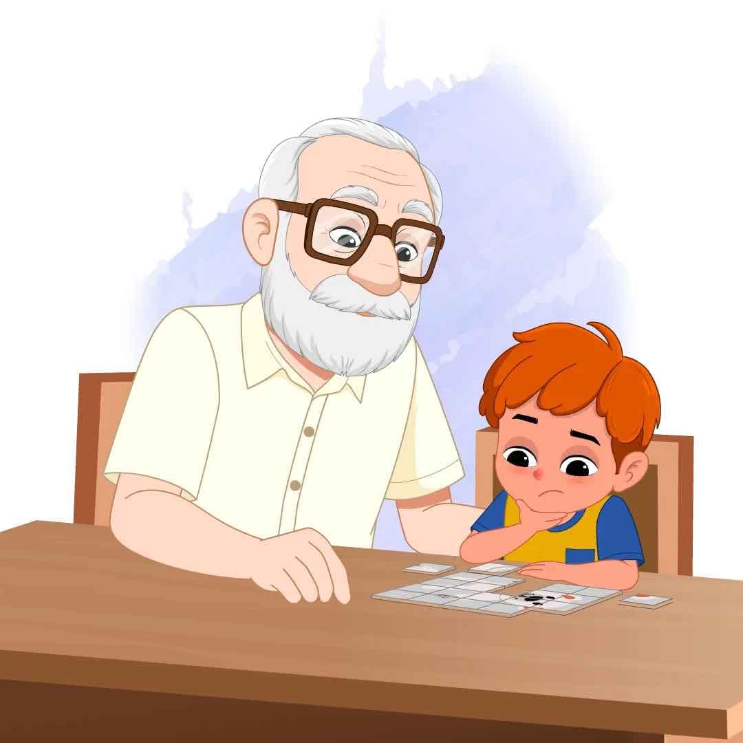 An old man playing with grandson animated vector cartoon character AKA Tom