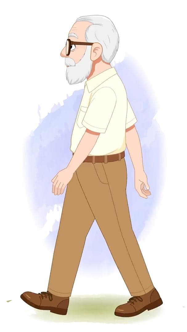 An old man side walking animated vector cartoon character AKA Tom