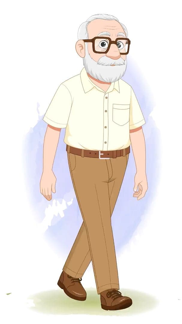 An old man walking animated vector cartoon character AKA Tom