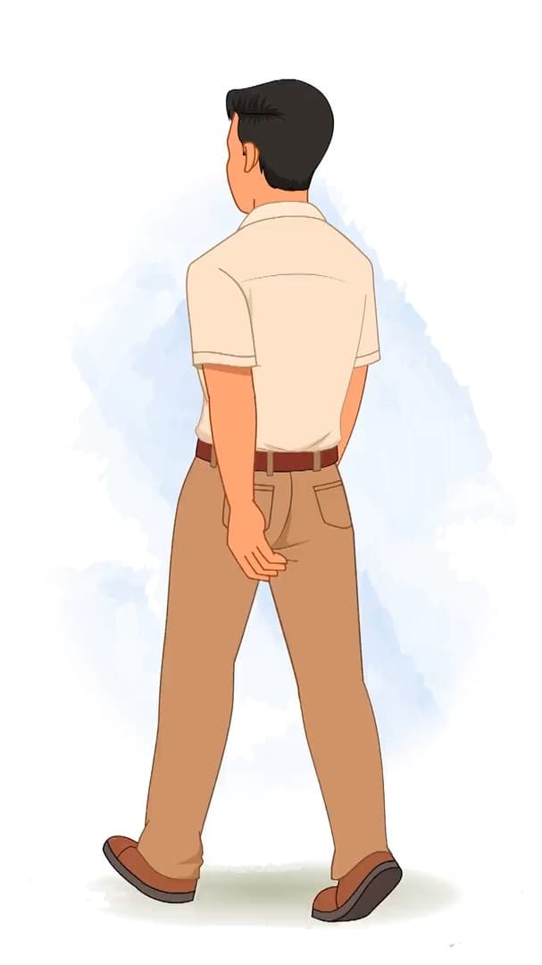 A casual office guy walking in back third view animated vector cartoon character AKA Peter