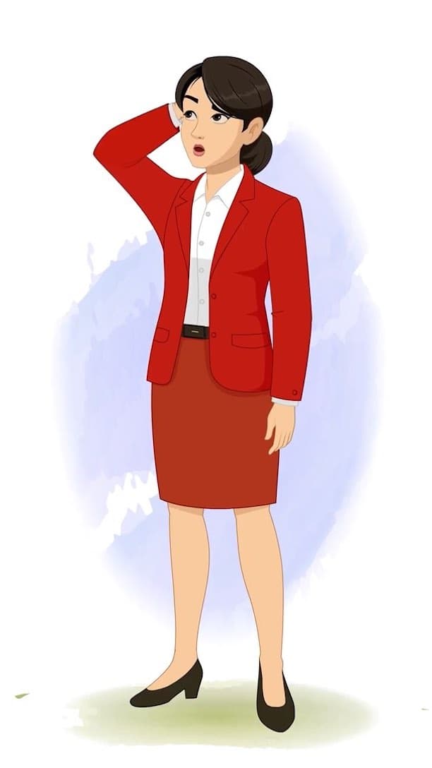 A confuse young lady in red dress animated cartoon character vector AKA Peggy