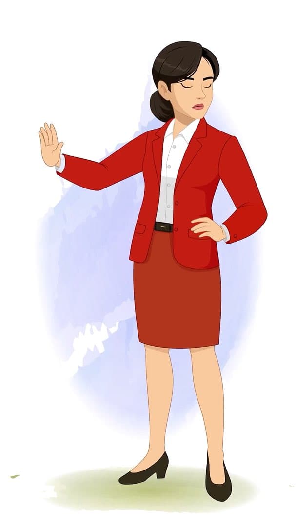 A young lady in red dress saying no animated cartoon character AKA Peggy