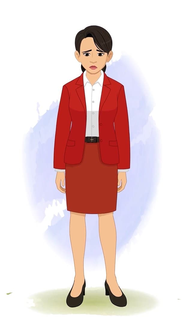 A sad young lady in red dress animated cartoon character AKA Peggy