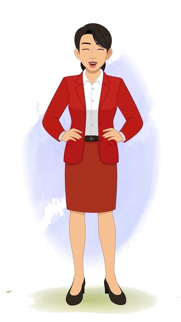 A young lady in red dress laughing animated cartoon character AKA Peggy