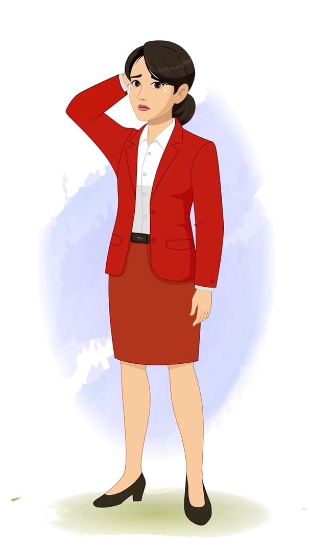 A nervous young lady in red dress animated cartoon character vector AKA Peggy