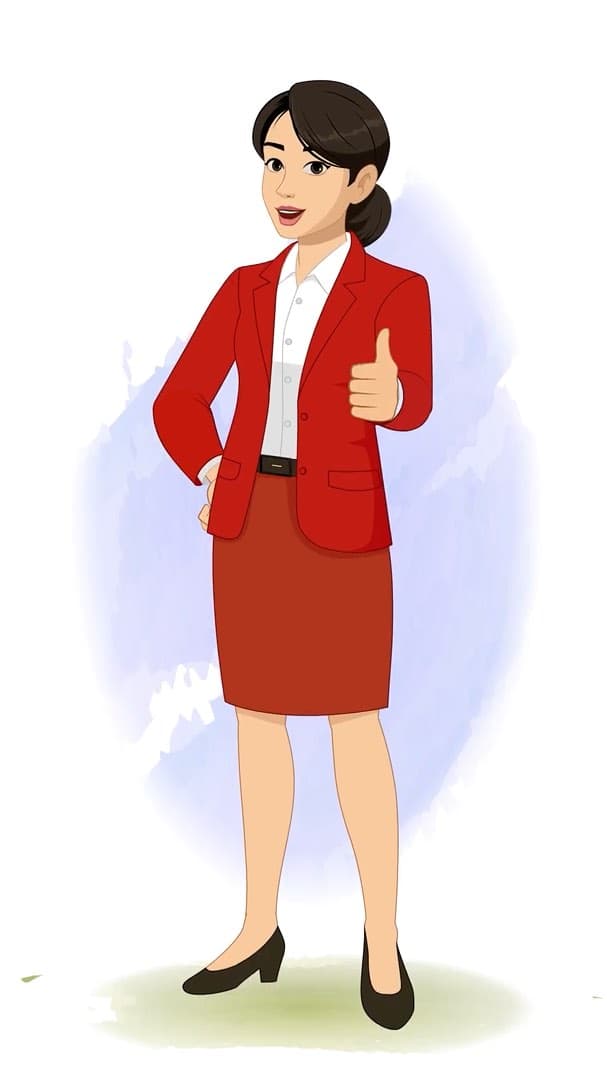 A young lady in red dress showing thumbs up animated cartoon character AKA Peggy