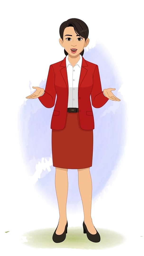 A young lady in red dress front talking animated cartoon character AKA Peggy