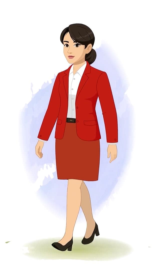A young lady in red dress walking animated cartoon character vector AKA Peggy
