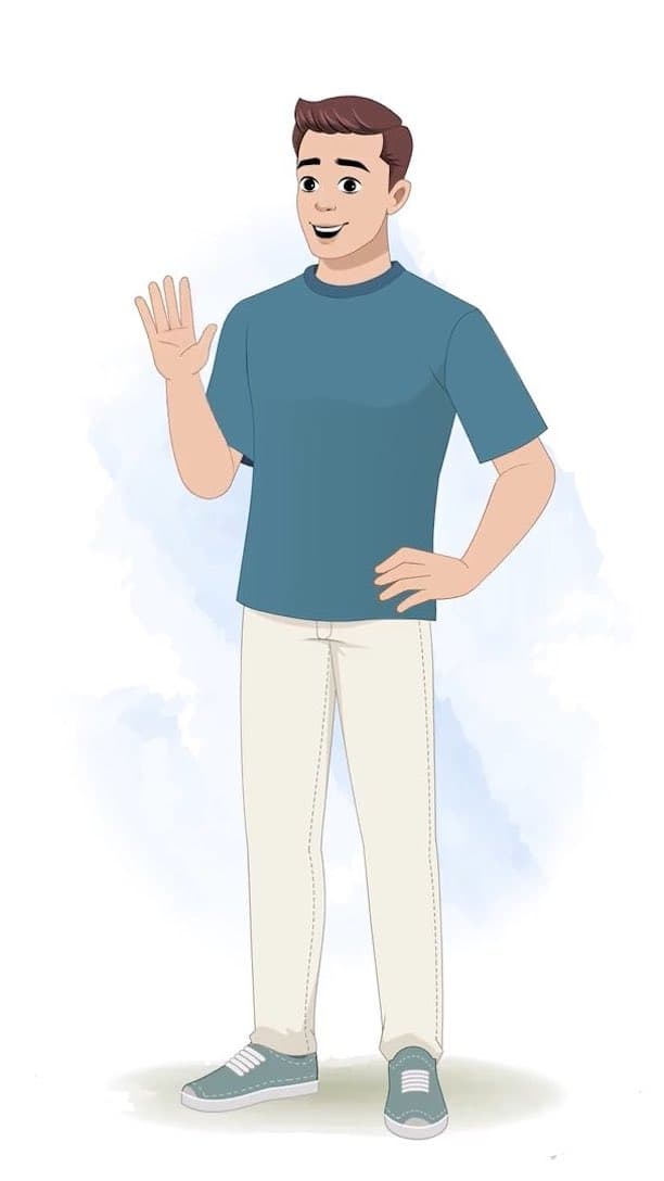 A man in casual clothes saying hi animated vector cartoon character AKA Taylor