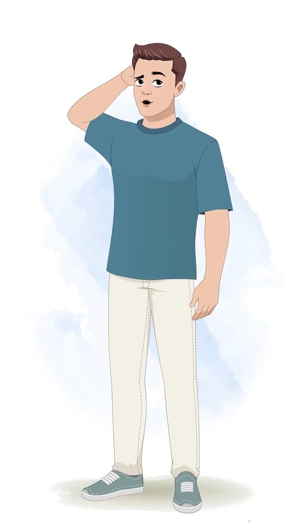 A confused man in casual clothes animated vector cartoon character AKA Taylor