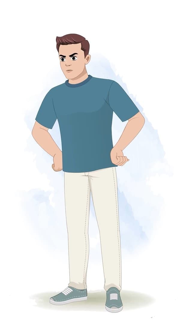 An angry man in casual clothes animated vector cartoon character AKA Taylor