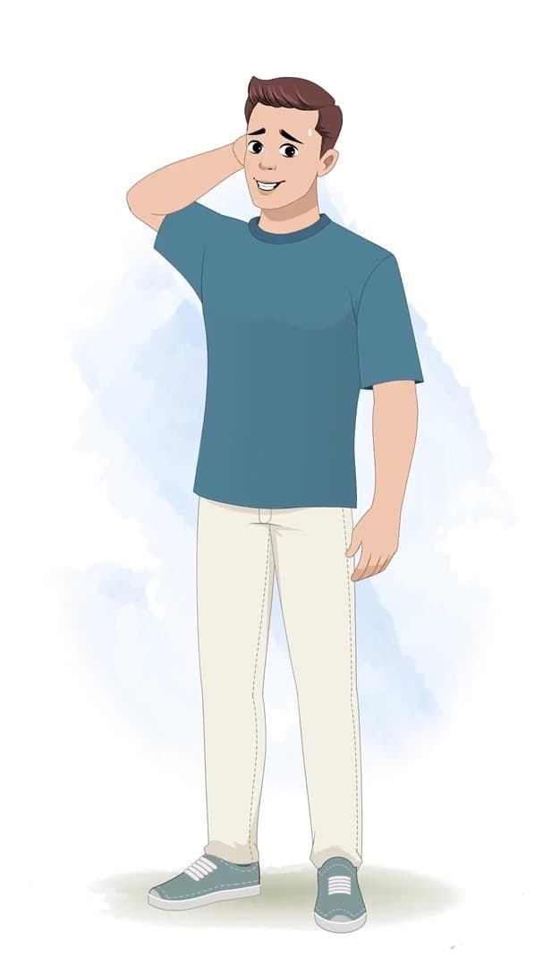 A nervous man in casual clothes animated vector cartoon character AKA Taylor