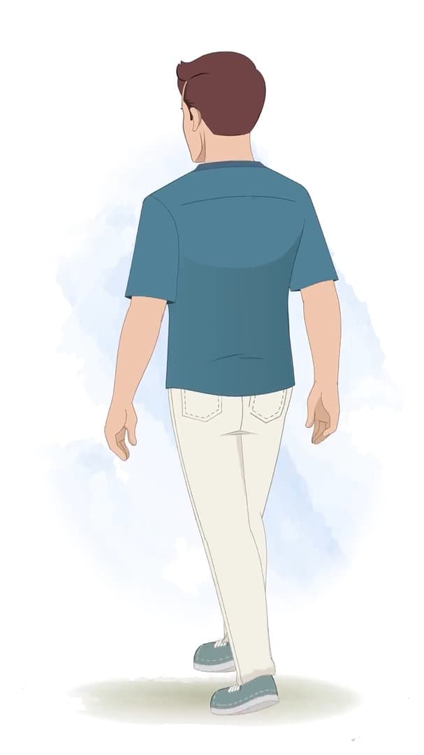 A man in casual clothes walking in back third view animated character cartoon vector AKA Taylor