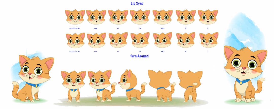 A cat cartoon character construction/model sheet AKA Coco The Cat