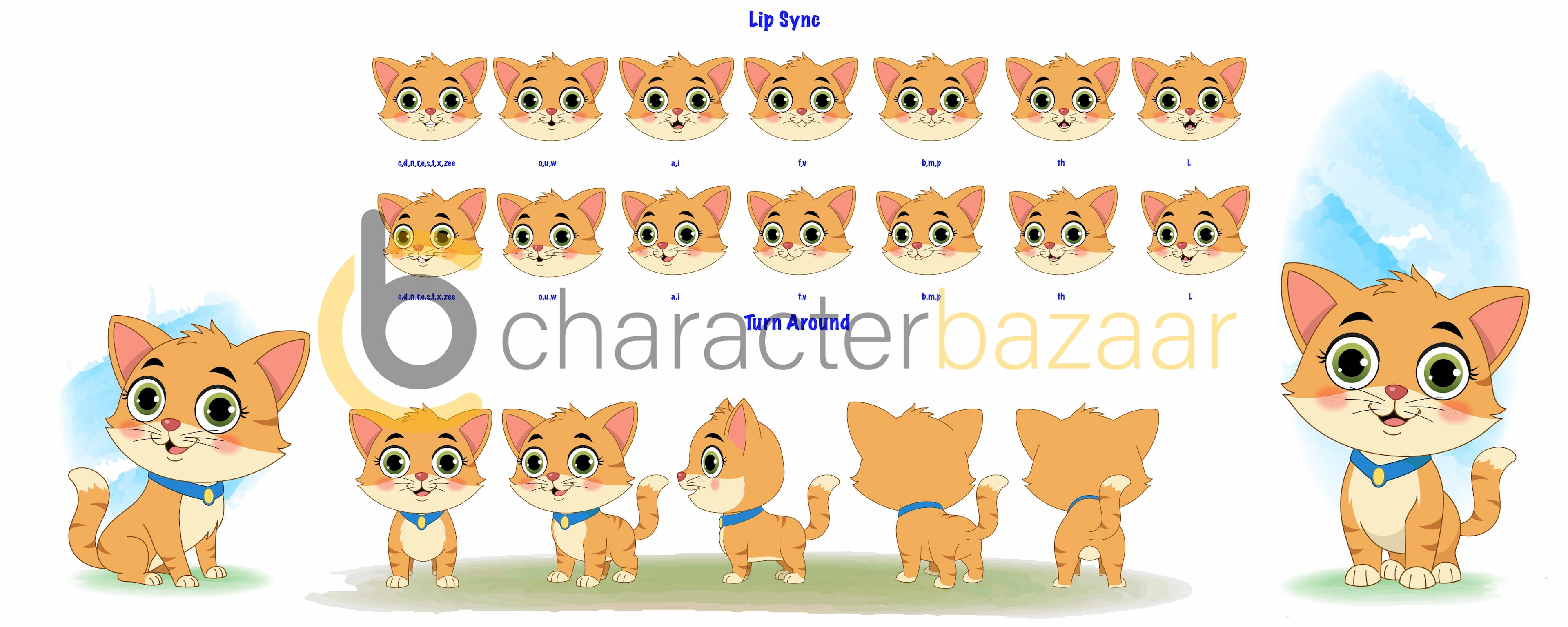 A cat cartoon character construction/model sheet AKA Coco The Cat