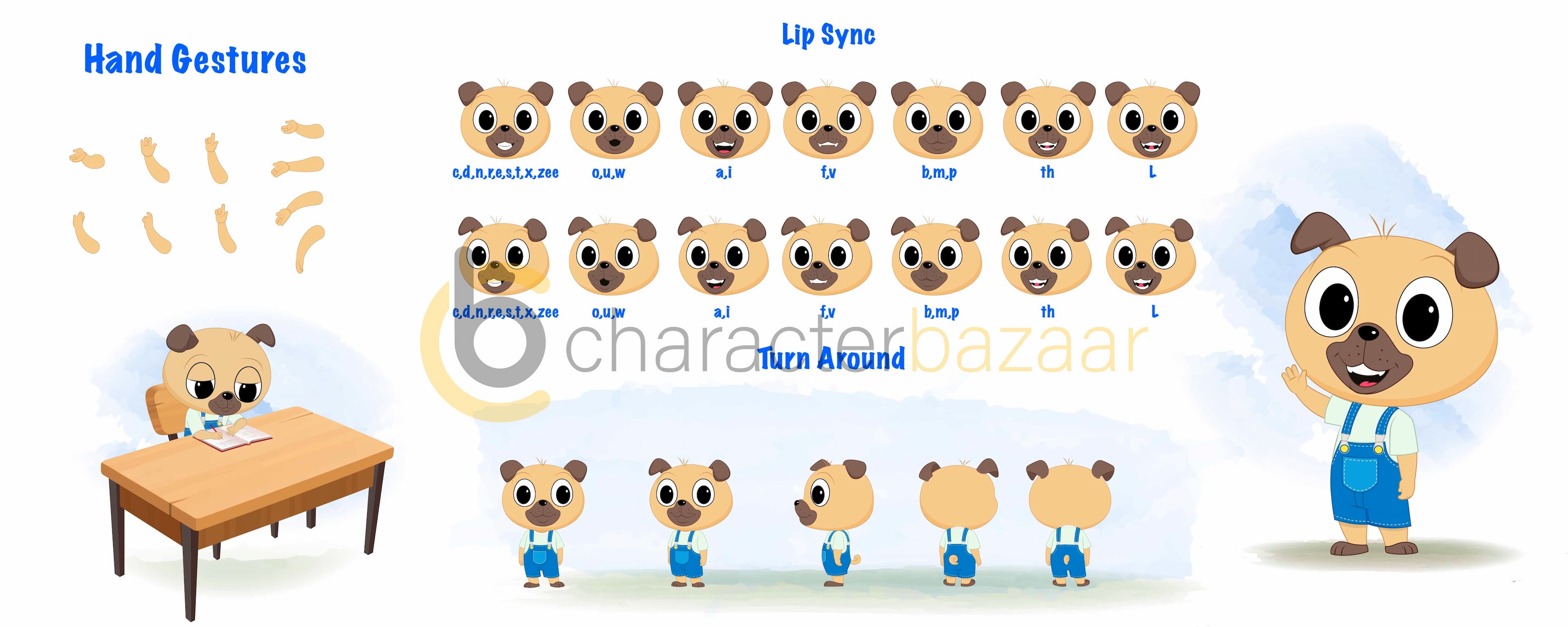 A little dog cartoon character construction/model sheet aka duffy the dog
