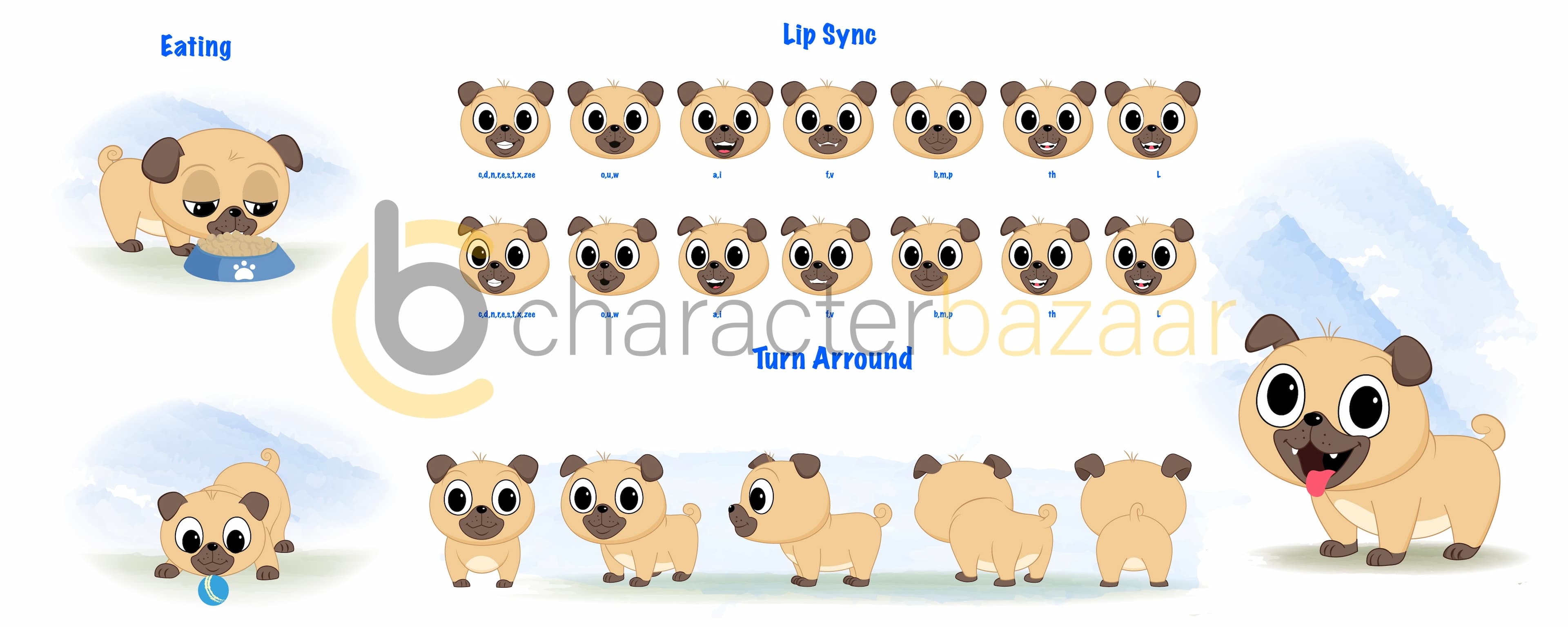 A little dog cartoon character construction/model sheet aka duffy the dog