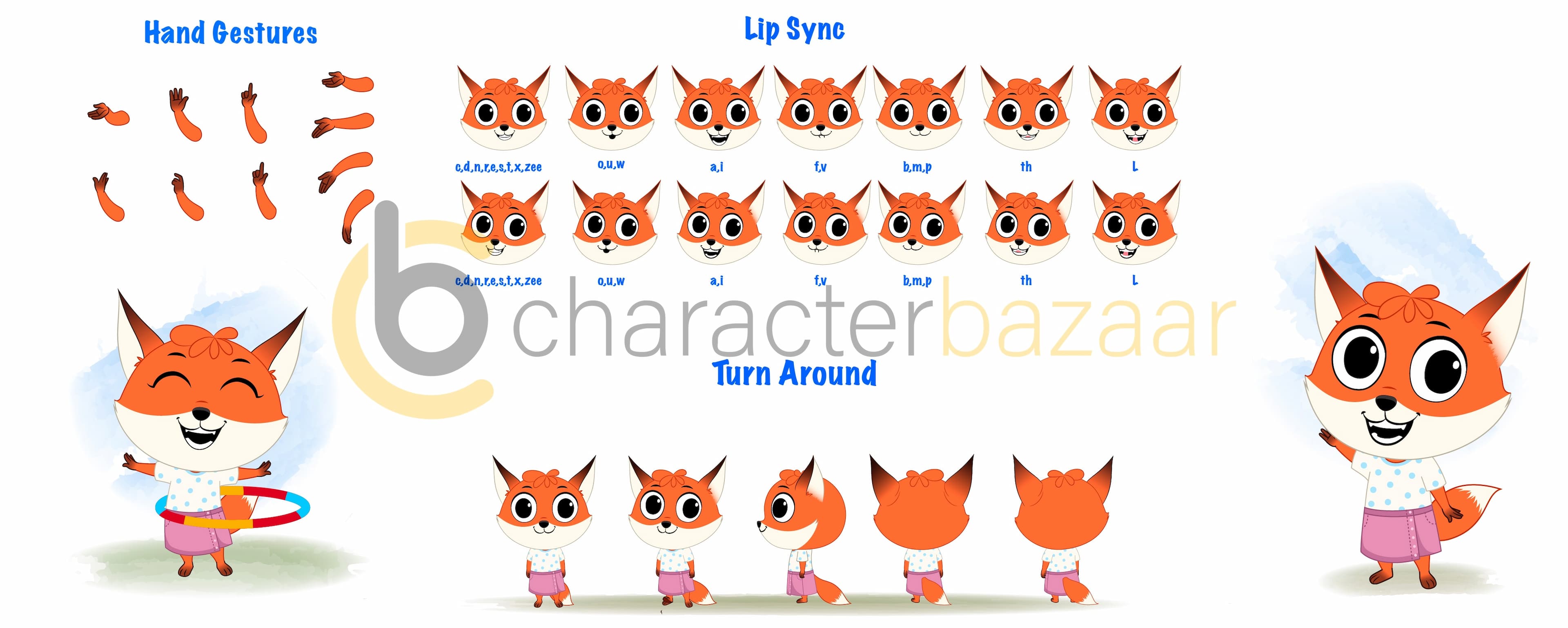 A fox cartoon character construction/model sheet aka nikki the fox