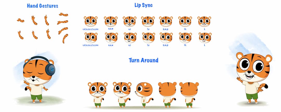 A tiger cartoon character construction/model sheet aka tyler the tiger
