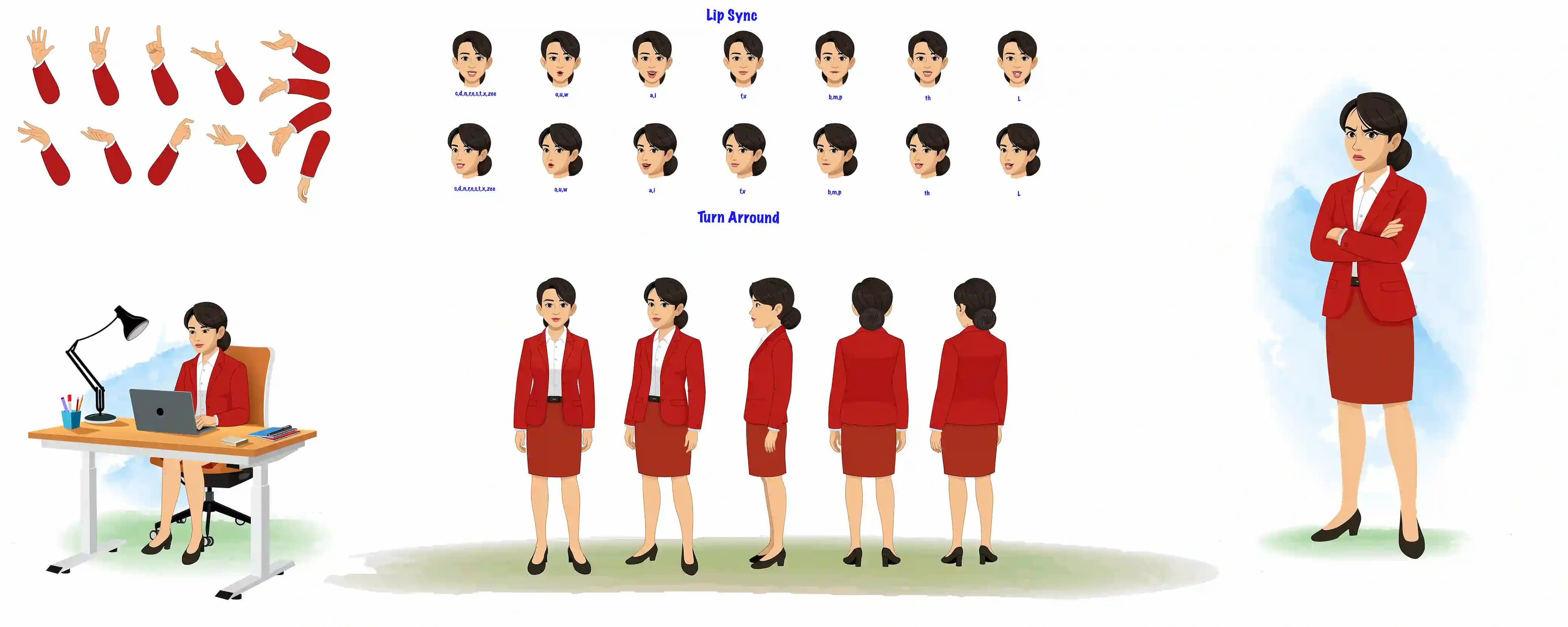 A young lady in red dress cartoon character vector model sheet AKA Peggy