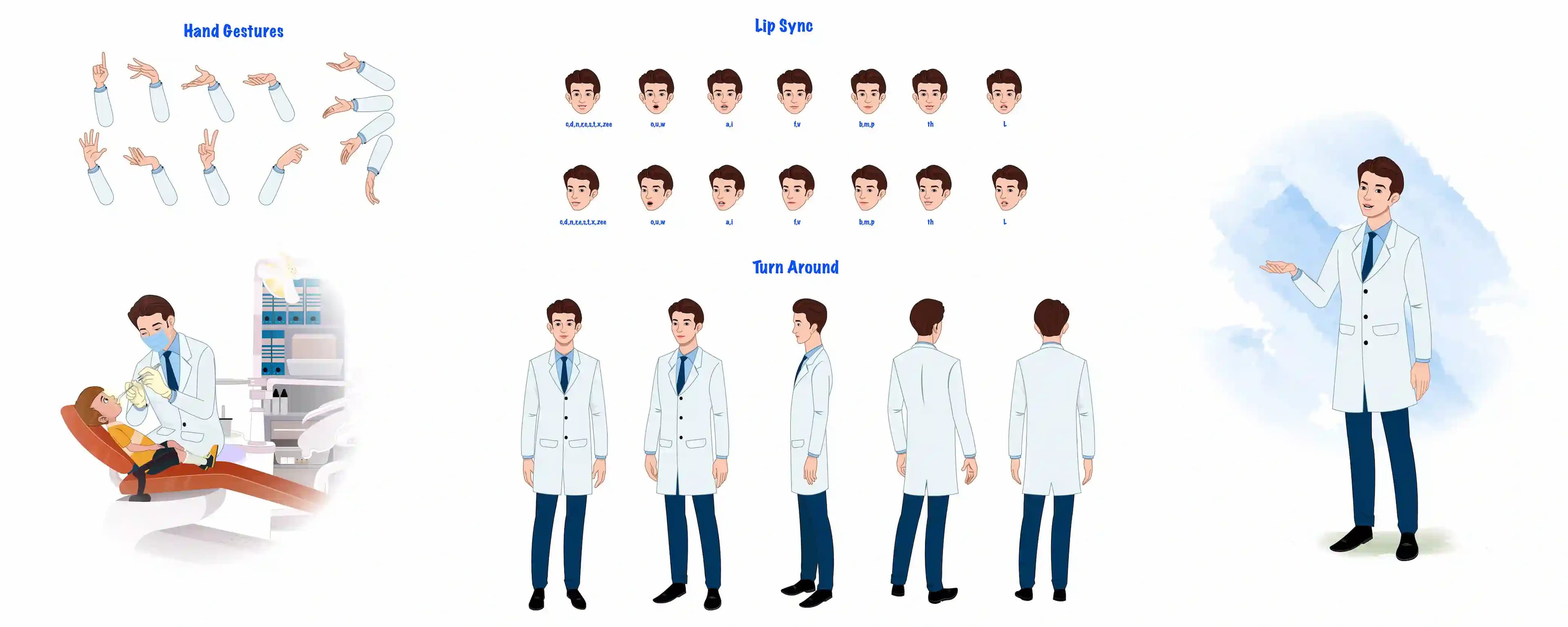 A male dentist model sheet construction/model sheet aka Oliver
