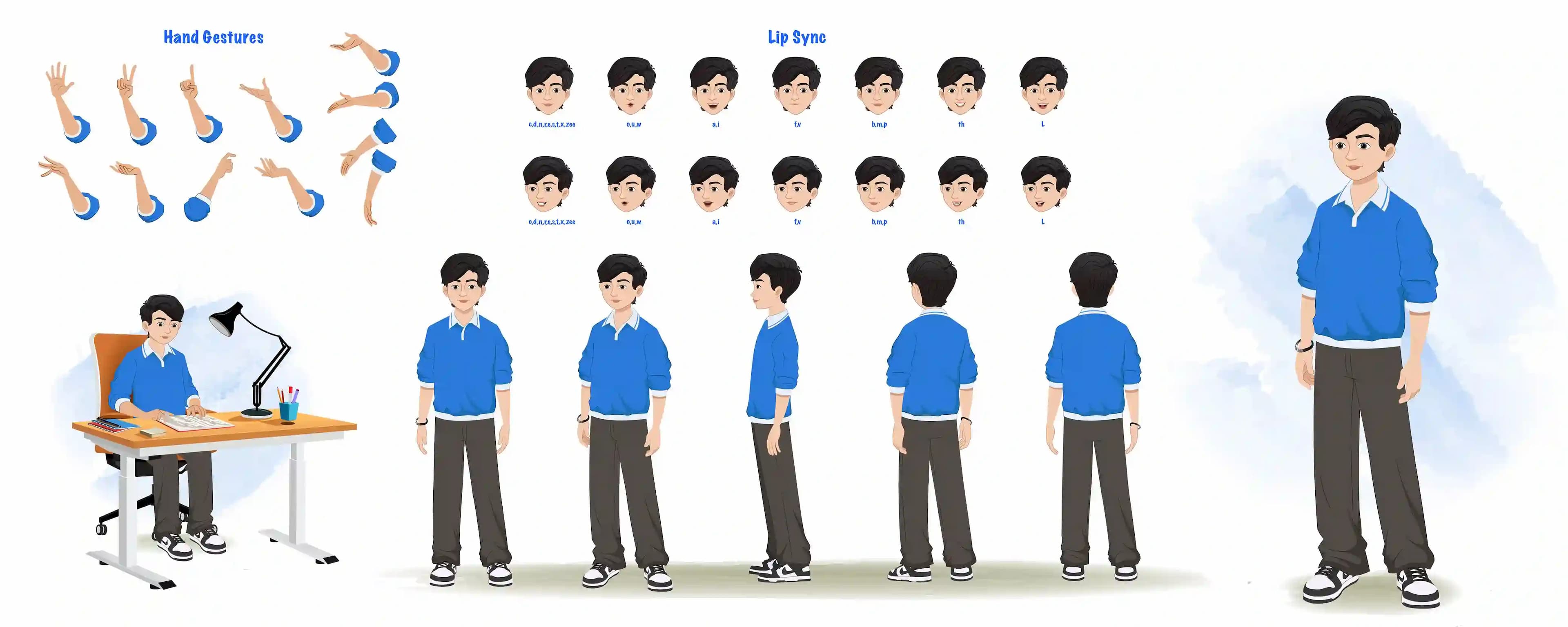 A Korean young boy cartoon character construction/model sheet AKA michael