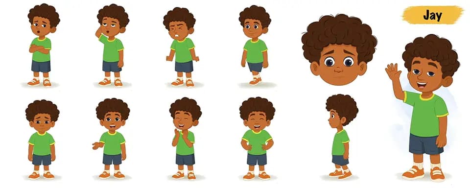 A curly hair boy animated vector cartoon character AKA Jay