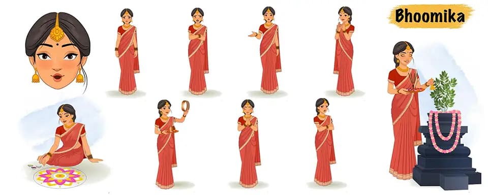 A beautiful Indian lady animated vector cartoon character AKA Bhoomika