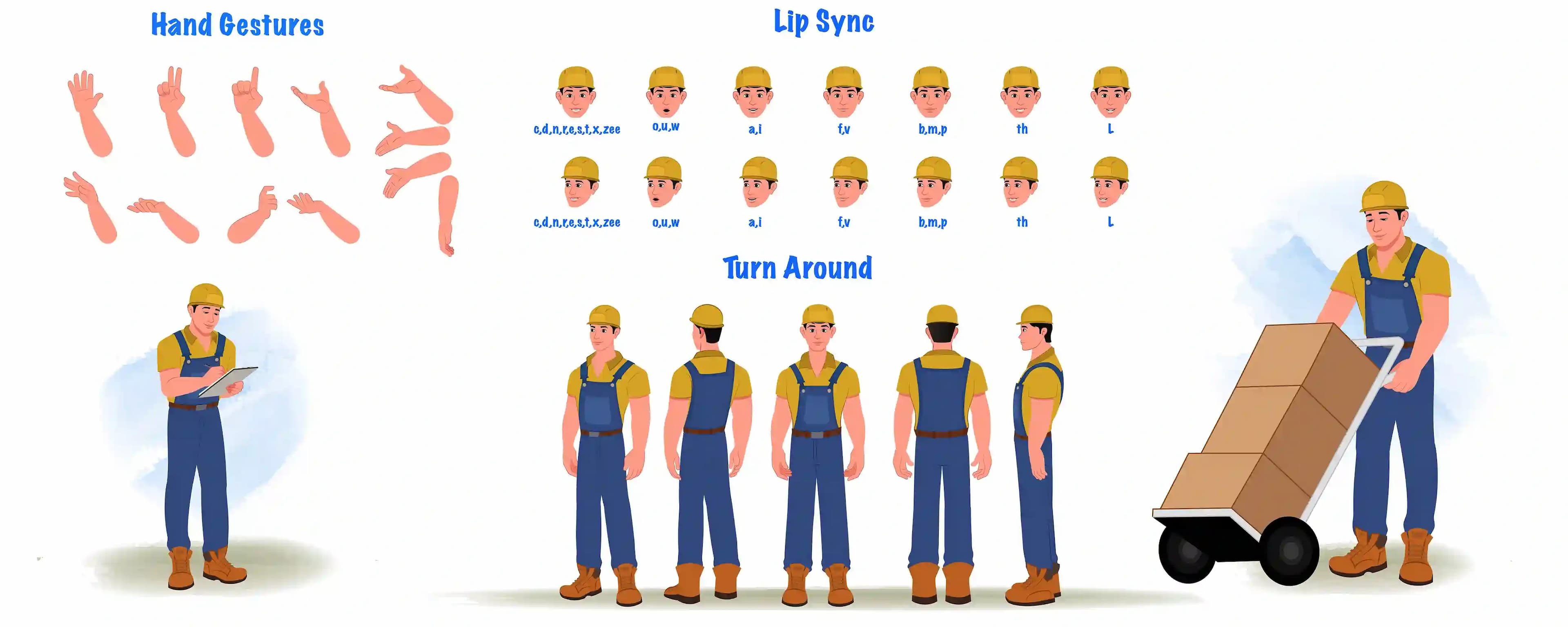 A handyman cartoon character construction/model sheet aka Mr.Bennet