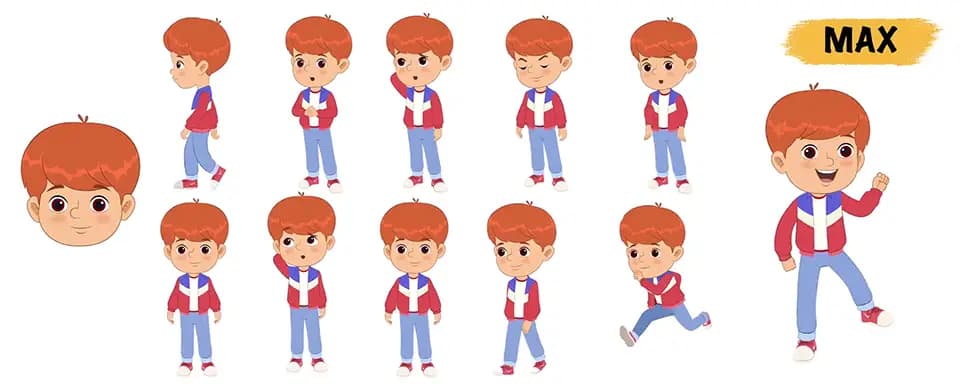 Cool boy animated vector cartoon character model sheet AKA Max