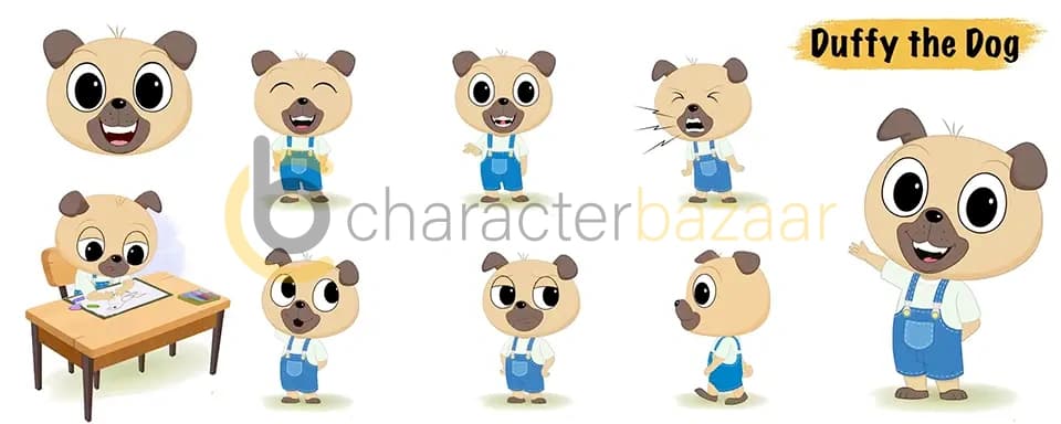 Little Dog animated vector cartoon character model sheet AKA Duffy The Dog
