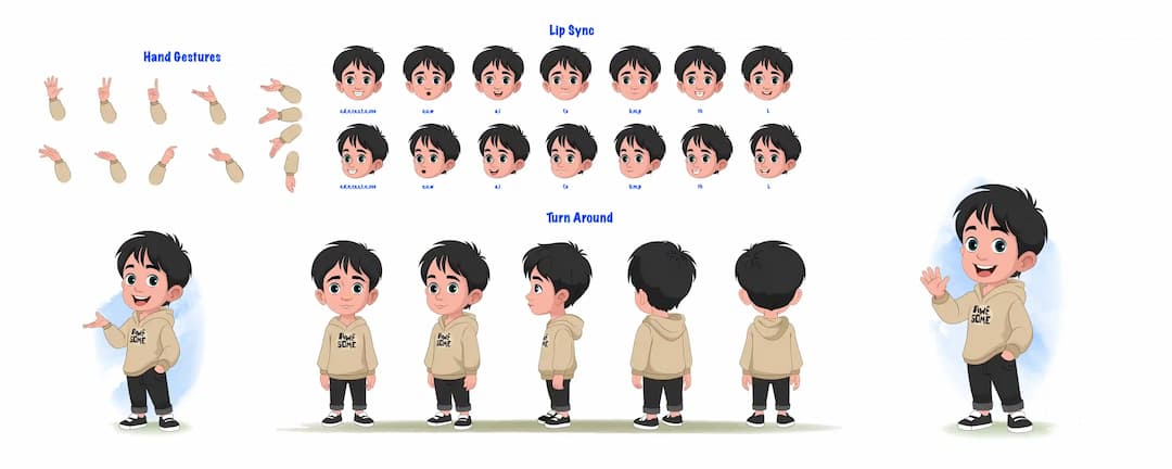A little stylish boy model sheet, turnaround sheet, hand gestures, lip-sync set AKA Ritvik