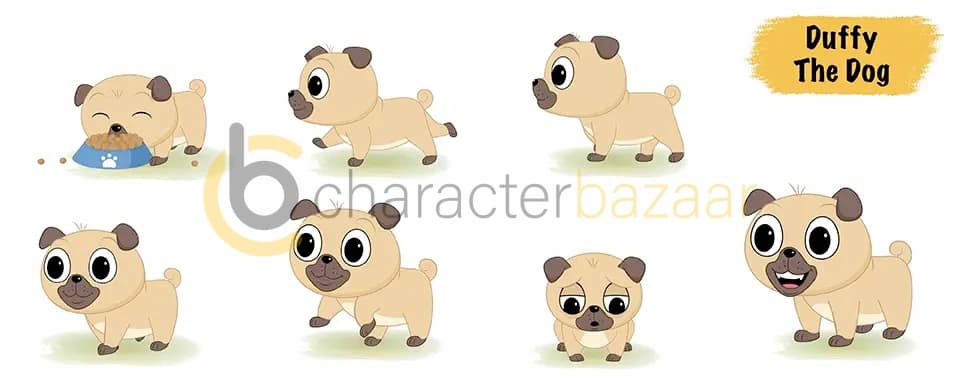 Cute dog animated vector cartoon character model sheet AKA Duffy The Dog