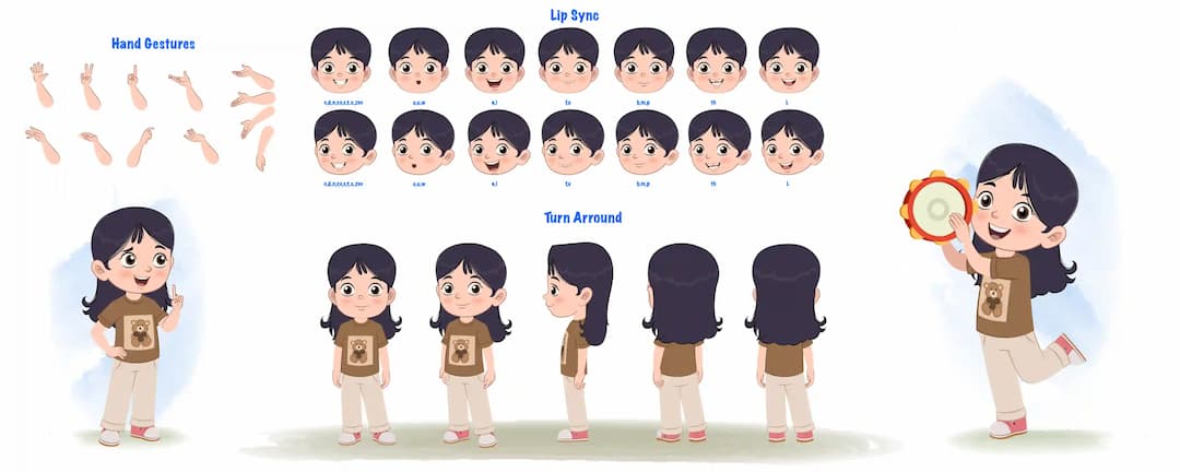 A little girl cartoon character construction/model sheet aka misti